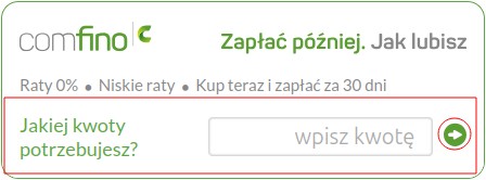 Widget Comfino umożliwiający wybór płatności ratalnej